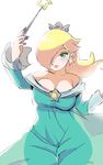  aqua_eyes arm_up bad_id bad_pixiv_id bare_shoulders blonde_hair blue_eyes blush breasts bright_background cleavage collarbone commentary_request cowboy_shot crown dress earrings fingernails floating_hair hair_over_one_eye hand_up holding holding_wand jewelry large_breasts lipstick long_fingernails long_hair makeup mario_(series) nail_polish nm_qi off-shoulder_dress off_shoulder rosetta_(mario) see-through_silhouette silhouette smile solo star super_mario_bros. super_mario_galaxy wand 