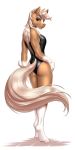  2019 amber_eyes anthro anthrofied blonde_hair breasts brown_eyes butt_pose clothed clothing digital_media_(artwork) epona_(tloz) equine eyelashes female hair hooves horse looking_at_viewer looking_back mammal mykegreywolf nintendo one-piece_swimsuit simple_background solo standing swimsuit the_legend_of_zelda tight_clothing video_games white_background 
