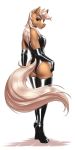  2019 anthro blonde_hair breasts brown_eyes digital_media_(artwork) epona_(tloz) equine eyelashes female hair hooves horse looking_at_viewer looking_back mammal mykegreywolf nintendo rubber simple_background solo standing the_legend_of_zelda thin_waist video_games white_background 