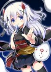  black_kimono black_legwear blue_eyes blue_hair blush chain chestnut_mouth cosplay ghost_ogre_&amp;_snow_rabbit ghost_ogre_&amp;_snow_rabbit_(cosplay) gochuumon_wa_usagi_desu_ka? hair_ornament hairclip himarisu_(hida_mari) hitodama horns japanese_clothes kafuu_chino kimono long_hair obi ofuda open_mouth outstretched_hand sash sheath sheathed sickle sword thighhighs tippy_(gochiusa) weapon yukata yuu-gi-ou zettai_ryouiki 