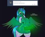  2015 animal_genitalia animal_penis anthro anthrofied balls big_breasts breasts clothing dickgirl english_text equine equine_penis erection fan_character feathered_wings feathers fingerless_gloves fluoresca_neon gloves glowing hair horn huge_breasts intersex legwear long_hair mammal multicolored_hair my_little_pony nipples penis purple_eyes solo suirano text thigh_highs tumblr two_tone_hair vein winged_unicorn wings 