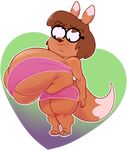  big_breasts breasts brown_hair canine claire_(harvey_beaks) cleavage clothed clothing eyewear fangs female footwear fox glasses hair harvey_beaks_(series) huge_breasts hyper hyper_breasts mammal overweight sandals solo thick_thighs tube_top unknown_artist 