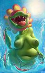  2017 belly big_breasts breasts clothing crossgender digital_media_(artwork) drooling female flora_fauna hi_res ikiki mario_bros navel nintendo not_furry outside petey_piranha piranha_plant plant saliva sharp_teeth slightly_chubby solo standing sun swimming swimsuit teeth tongue undressing video_games wide_hips 