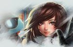  absurdres artist_name black_gloves brown_eyes brown_hair closed_mouth eyelashes fur_trim gloves highres lemon_cat looking_at_viewer mei_(overwatch) nose overwatch portrait solo 