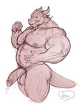  anthro balls big_balls big_penis dragon ear_piercing flaccid flexing hyper looking_at_viewer male monochrome muscular nidhogg_(character) penis piercing ragnarokdragon signature sketch slightly_chubby solo standing 
