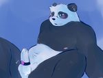  2017 anthro balls bear black_fur blush cock_ring erection foreskin fur humanoid_penis male mammal nipples one_eye_closed open_mouth overweight panda partially_retracted_foreskin penis precum sex_toy simple_background solo sweat tohfu uncut vibrator vibrator_on_penis white_fur 