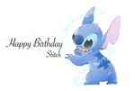  2017 alien back_markings birthday black_eyes blue_claws blue_fur blue_nose claws curious digital_media_(artwork) disney english_text experiment_(species) fur harara head_tuft hi_res lilo_and_stitch looking_away markings notched_ear open_mouth open_smile simple_background small_tail smile solo sparkles stitch text tuft white_background 