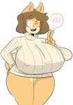  ! anthro big_breasts blush bottomless breasts canine clothed clothing dog female huge_breasts jinu june_(jinu) mammal mature_female mother one_eye_closed parent shiba_inu solo sweater wink 