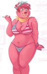  2017 anthro austin_(night_physics) bandanna bear belly bikini blush bracelet breasts cigarette cleavage clothed clothing crossgender dramamine facial_piercing female jewelry mammal navel piercing simple_background skimpy slightly_chubby smile solo swimsuit white_background wide_hips 