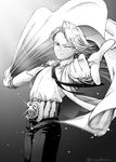  aiue0 aoyama_yuuga arms_behind_head belt blazer boku_no_hero_academia cape closed_mouth cowboy_shot gradient gradient_background greyscale hair_intakes highres jacket looking_at_viewer male_focus monochrome necktie one_eye_closed pointing pointing_at_viewer school_uniform smile solo sparkle u.a._school_uniform 