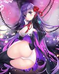  ass bad_id bad_pixiv_id bb_(fate)_(all) bb_(fate/extra_ccc) blush eyebrows_visible_through_hair fate/extra fate/extra_ccc fate_(series) gloves hair_ribbon highres long_hair long_sleeves looking_at_viewer panties purple_eyes purple_hair red_ribbon ribbon smile solo ttaji_(pass35) underwear white_gloves white_panties 