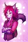  2013 anthro ashleyzombie braided_hair clothed clothing feline hair male mammal neotheta purple_eyes purple_hair smile solo 