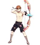  alternate_costume arrow bow_(weapon) candy candy_print drawing_bow fire_emblem fire_emblem:_kakusei fire_emblem_heroes food food_in_mouth full_body gaia_(fire_emblem) green_eyes hako_ichiiro highres legs_apart lollipop male_focus male_swimwear official_art popsicle red_hair sandals solo swim_trunks swimwear transparent_background weapon 