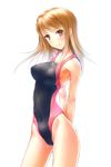  arms_behind_back blonde_hair competition_swimsuit contrapposto cowboy_shot hikaru_ga_chikyuu_ni_itakoro ina long_hair looking_at_viewer one-piece_swimsuit red_eyes shikibu_honoka simple_background solo standing swimsuit white_background 