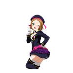  ;d a-rise artist_request beret blush boots bow brown_hair choker earrings epaulettes flower frills gloves green_eyes hand_on_hip hat jacket jewelry kira_tsubasa looking_at_viewer love_live! love_live!_school_idol_festival love_live!_school_idol_project official_art one_eye_closed open_mouth shocking_party short_hair skirt smile solo thigh_boots thighhighs transparent_background zettai_ryouiki 