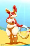 anthro areola beach belly big_breasts breasts buckteeth clothed clothing fur hand_on_cheek long_ears multicolored_fur nintendo nipples one-piece_swimsuit open_mouth pok&eacute;mon pussy seaside slightly_chubby solo spinda spiral_eyes sunny swimsuit teeth thick_thighs translucent transparent_clothing twistedlilheart two_tone_fur video_games wet_clothing 