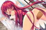  1girl :o against_window anus arikawa_satoru ass blush breasts breasts_outside censored disembodied_penis doggystyle flower_knight_girl game_cg habanero_(flower_knight_girl) hetero long_hair looking_back medium_breasts mosaic_censoring nipples official_art open_mouth penis red_eyes red_hair sex shirt solo_focus sweat vaginal 