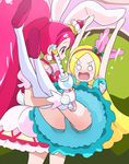  animal_ears arms_up blonde_hair blush bunny_ears carrying cure_whip gloves hairband haruyama_kazunori kirahoshi_ciel kirakira_precure_a_la_mode long_hair looking_at_another magical_girl multiple_girls o_o open_mouth pink_eyes pink_hair pink_hairband precure princess_carry standing thighhighs twintails usami_ichika white_gloves white_legwear 