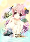  breasts churchill_(tank) covering crusader_(tank) ground_vehicle highres large_breasts matilda_(tank) military military_vehicle motor_vehicle nude_cover original pink_eyes pink_hair tank tog_ii towel tukiyofree water 