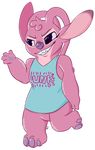  &gt;:) &lt;3 2017 3_toes 4_fingers alien alpha_channel angel_(lilo_and_stitch) antennae bottomless claws clothed clothing disney experiment_(species) eyelashes fur grin head_tuft hi_res lilo_and_stitch pink_fur purple_claws purple_eyes purple_nose raised_arm raised_leg shirt signature simple_background smile snafuangel tank_top toes transparent_background tuft v-neck 