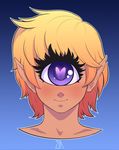  &lt;3 &lt;3_eyes 2017 absurd_res blonde_hair cyclops eyelashes female hair headshot_portrait hi_res humanoid looking_at_viewer not_furry pointy_ears portrait purple_eyes short_hair smile solo souladdicted viviana_(souladdicted) 