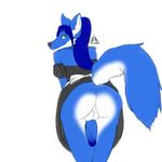  anthro balls blue_fox blue_hair blue_penis butt canine clothing erection fox furry_nuts girly hair hi_res humanoid_penis hybrid long_hair looking_at_viewer looking_back maid_uniform male mammal penis ponytail presenting presenting_hindquarters solo strawberrycucumber uniform vein veiny_penis wolf 