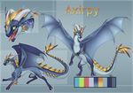  2017 all_fours ambiguous_gender axirpy blue_scales claws digital_media_(artwork) dragon fefairy feral frill green_eyes horn looking_at_viewer model_sheet open_mouth scales simple_background smile solo standing teeth tongue wings 