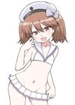  :d bikini brown_eyes brown_hair cosplay fang flat_chest groin hair_between_eyes hat kantai_collection kirigakure_(kirigakure_tantei_jimusho) microskirt open_mouth pleated_skirt ryuujou_(kantai_collection) sailor_bikini sailor_collar sailor_hat short_hair side-tie_bikini simple_background skirt smile solo swimsuit twintails white_background white_bikini white_hat white_sailor_collar white_skirt z1_leberecht_maass_(kantai_collection) z1_leberecht_maass_(kantai_collection)_(cosplay) 