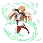  asuna_(sao) brown_eyes brown_hair floating_hair full_body gloves holding holding_sword holding_weapon leg_up long_hair looking_at_viewer official_art outstretched_arm pantyhose red_legwear solo sword sword_art_online sword_art_online:_code_register sword_art_online_the_movie:_ordinal_scale transparent_background very_long_hair weapon white_gloves 