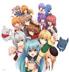  6+girls :d :o ^_^ ^o^ ahoge animal animal_ears antenna_hair apple arm_up artist_logo back-to-back bag bandaged_arm bandages bangs bare_shoulders beret black_cat black_hat black_ribbon blonde_hair blue_eyes blue_hair blue_scarf blue_shirt blush bow breasts brown_hair brown_hairband brown_pants cat cat_ears cleavage clenched_hand closed_eyes closed_mouth collar collarbone collared_shirt commentary_request detached_sleeves dog dog_collar drooling eighth_note expressionless eyebrows_visible_through_hair facial_scar facing_away fake_animal_ears fist_pump food fruit green_eyes green_skirt grey_cat grey_hair grin hair_between_eyes hair_intakes hair_ornament hair_over_one_eye hair_ribbon hairband halter_top halterneck hand_up hands_up hat high_collar holding holding_animal index_finger_raised juliet_sleeves lesia_hirito long_hair long_sleeves looking_at_another looking_at_viewer looking_to_the_side mahcdai medium_breasts multiple_boys multiple_girls musical_note musical_note_hair_ornament o_o one_eye_closed open_mouth orange orange_eyes orange_hair original outstretched_arm pants paper_bag pink_hair pink_shirt planol_note pleated_skirt ponytail puffy_sleeves purple_bow purple_eyes purple_hair red_hair red_scarf ribbon rum_ialis running scar scar_on_cheek scarf shiny shiny_hair shirt shopping_bag short_hair short_hair_with_long_locks short_twintails side_ponytail sidelocks simple_background skirt sleeveless sleeveless_shirt smile straight_hair strapless striped striped_scarf sweatdrop tareme tears tress_ribbon tsurime twintails upper_body v-shaped_eyebrows waving white_background white_ribbon white_shirt x_hair_ornament yellow_eyes zipper_pull_tab 