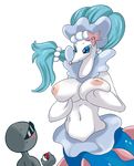  anthro big_breasts blush breast_rest breasts chduhernz duo female hi_res holding_breast human interspecies inverted_nipples larger_female mammal marine navel nintendo nipples pinniped pok&eacute;ball pok&eacute;mon pok&eacute;philia primarina simple_background size_difference smile sweat video_games white_skin 