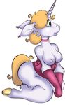  anthro breasts clothing corset equine female fur gloves hi_res horn lingerie mammal nipples pinksaphires simple_background smile solo unicorn white_fur yellow_mane 
