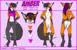  2013 4_toes anthro barefoot black_hair canine clothed clothing digitigrade female fox fur hair mammal model_sheet neotheta orange_fur purple_eyes solo toes 