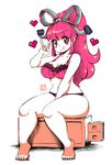  1girl bangs blush bow breasts curvy giffany gravity_falls hair_ribbon happy heart hearts kenron_toqueen lingerie long_hair pink_bow pink_eyes pink_hair smile solo thick_thighs thighs 