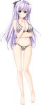  animal_print ass_visible_through_thighs barefoot bikini bow breasts choco_chip ero_zemi full_body green_eyes hair_bow hair_ornament hairclip highres large_breasts lavender_hair long_hair looking_at_viewer navel o-ring o-ring_bikini official_art sagisawa_karen side-tie_bikini solo swimsuit transparent_background zebra_print 