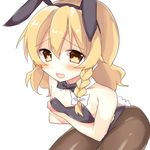  animal_ears bare_shoulders blonde_hair blush breasts bunny_ears bunny_tail bunnysuit detached_collar kirisame_marisa long_hair looking_at_viewer open_mouth pantyhose shy small_breasts solo tail touhou wavy_hair wavy_mouth yellow_eyes yorurumo 