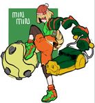  arms_(game) bangs beanie blonde_hair blunt_bangs character_name chinese_clothes domino_mask dragon_(arms) fighting_stance full_body green_eyes hat leggings legwear_under_shorts makai mask min_min_(arms) short_hair shorts solo standing standing_on_one_leg 