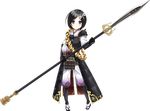  armor beads black_hair bug dragonfly full_body gloves hair_ornament holding holding_weapon insect kanzaki_karuna odaki_(oshiro_project) official_art oshiro_project oshiro_project_re polearm prayer_beads purple_eyes short_hair solo spear transparent_background weapon 
