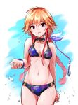  bikini bracelet braid breasts choker commentary_request cowboy_shot droplet feathers gojarun idolmaster idolmaster_cinderella_girls jewelry long_hair multicolored_hair navel ninomiya_asuka o-ring o-ring_bikini orange_hair purple_eyes red_hair small_breasts solo swimsuit twin_braids 