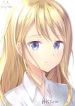  artist_name bangs blonde_hair blue_eyes character_name christa_renz collared_shirt dress_shirt eyebrows_visible_through_hair la_campanella light_smile long_hair looking_at_viewer shingeki_no_kyojin shirt simple_background solo upper_body white_background white_shirt 