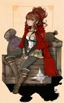  anna_(fire_emblem) boots brown_eyes brown_hair cloak crate fire_emblem fire_emblem:_kakusei fire_emblem_if highres long_hair sitting smile solo tempe 