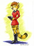  2017 anthro boots breasts brown_hair clothed clothing feline female footwear fur green_eyes hair looking_at_viewer mammal pink_nose solo star_trek toonfx whiskers yellow_fur 