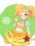  aikatsu_stars! birthday blush dress green_eyes long_hair nikaidou_yuzu orange_hair smile tongue twintails wink 