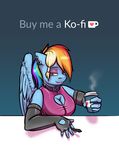  2017 armwear beverage breasts cleavage clothed clothing coffee collar elbow_gloves equine eyeshadow female fingerless_gloves friendship_is_magic gloves hair krd lipstick makeup mammal multicolored_hair my_little_pony pegasus piercing rainbow_dash_(mlp) rainbow_hair rubber shameless_selling_out steam stylus wings 
