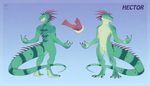  2016 animal_genitalia animal_penis anthro athletic claws crotch_shot digitigrade erection front_view full-length_portrait genital_slit green_scales hector_(nawka) hemipenes iguana lizard male model_sheet multi_penis multicolored_scales multiple_angles nawka nude penis portrait rear_view reptile scales scalie slit smile solo spines standing tan_scales two_tone_scales yellow_eyes 