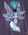  anthro black_nipples blue_eyes demon female magic multi_wing nateday navel nipples nude pussy solo wings 