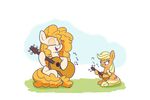  2017 applejack_(mlp) blush cutie_mark duo earth_pony equine female feral friendship_is_magic guitar hair heir-of-rick horse mammal musical_instrument my_little_pony pear_butter_(mlp) playing_music pony simple_background white_background young 