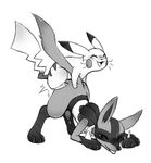  anonymous_artist ass_up duo greyscale happy happy_sex interspecies lucario male male/male monochrome nintendo penis perching_position pikachu pok&eacute;mon precum sex video_games 