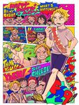  !? 2girls 6+boys asui_tsuyu bakugou_katsuki banner beckoning birthday blush boku_no_hero_academia cake closed_eyes comic crying engrish food glasses happy_birthday heart highres iida_tenya kaminari_denki kirishima_eijirou midoriya_izuku mineta_minoru multiple_boys multiple_girls one_eye_closed phone pointing ranguage sharp_teeth shirt shorts slippers speech_bubble sweatdrop t-shirt taking_picture tears teeth text_focus thumbs_up uraraka_ochako v 