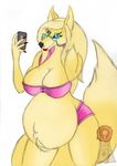  anthro belly big_belly big_breasts breasts canine clevage danilo_correa dog eyewear female glasses mammal mature_female pregnant selfie simple_background swollen 